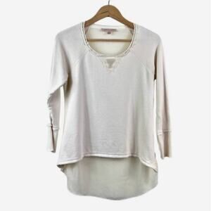 Philosophy Size S Terry Knit Top Sheer Back Sweatshirt Raw Hem Cream
